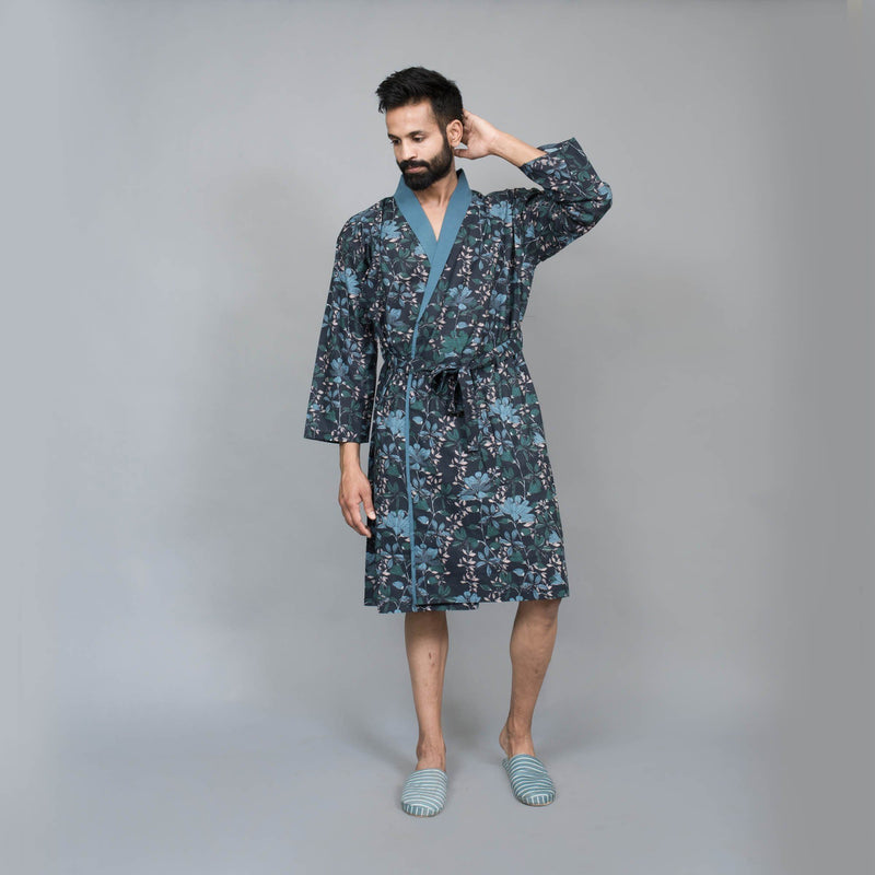 Blue Floral Kimono Cotton Robe Long Kimono Beach Robe Indian Dressing Gown  Bathrobe at Rs 380/piece | New Items in Jaipur | ID: 23252092591